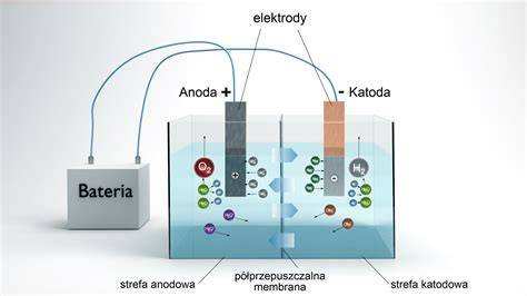schemat elektrolizy wody katoda anoda