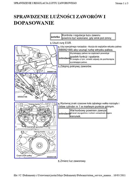 Schemat pomiaru luzu zaworowego